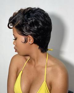 Peluca <span class=keywords><strong>de</strong></span> cabello humano rizado Pixie <span class=keywords><strong>de</strong></span> densidad 150% para mujeres negras, pelucas <span class=keywords><strong>de</strong></span> corte corto cabello Remy al por mayor peluca Frontal <span class=keywords><strong>de</strong></span> encaje - Product Image 5