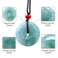 Pendentif Boucle de la Paix en Jadeite Birmane de Grade A, Donuts sculptés en jade vert naturel à motif floral pour cadeau et vente en gros