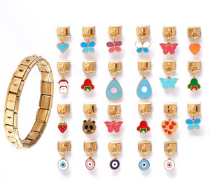 Pulseras de Charms Italianos de Acero Inoxidable con Baño de Oro PVD de 18K, con Colgante, Ojo de Diablo y Mariposa Colorida - Product Image 1
