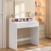 Table de toilette rectangulaire avec miroir, 2 tiroirs, 3 compartiments, bureau de maquillage moderne pour chambre à coucher, écologique, blanc nuage, KAILYN