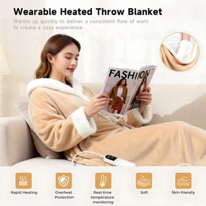 Couverture chauffante en peluche chaude avec manches, <span class=keywords><strong>robe</strong></span> à capuche, couverture pour canapé, couverture chauffante électrique, couverture câline - Product Image 6