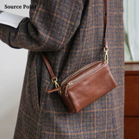 Sac bandoulière vintage en cuir pleine fleur à double fermeture éclair, mini pochette rectangulaire en cuir avec bandoulière réglable et gravure personnalisée