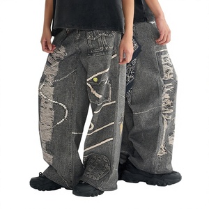 Jeans en denim vintage décontracté de haute qualité, coupe mi-large, style streetwear, surdimensionné, déchiré, pour hommes, vente en gros - Product Image 1
