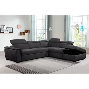 Muebles Tianhang, sofá cama de esquina funcional para sala de estar, muebles de sofá, reposacabezas ajustable, sofá cama de tela negra carbón para el hogar