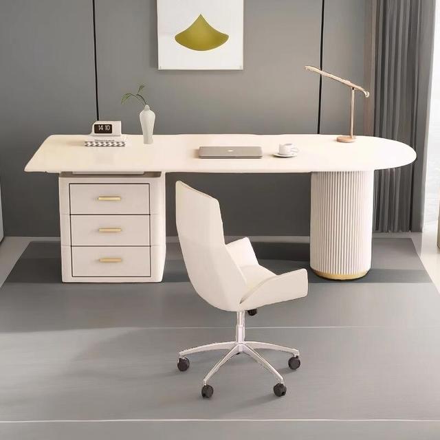 Modern Minimalist Rock Slab Office Desk with Spacious Computer Workstation Design for Home Executive and Reception Use