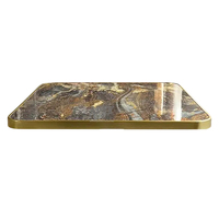 Plateau de table rectangulaire en contreplaqué de luxe, veiné de marbre foncé, avec bordure en laiton, résistant aux taches, pour extérieur
