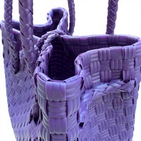 Sac fourre-tout tissé en plastique violet fait main, imperméable, écologique, pour femme, idéal pour le quotidien et la plage, vente en gros