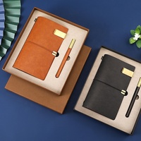 Set Hadiah Buku Catatan Kulit A6 dengan Pena, 80 Lembar, Agenda Kerja, Jilid Thermal, Perencana Bisnis, Logo Custom