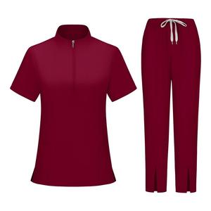 Cross Border Stand Up Collar Zipper Scrub Suits Hospital <b>Doctor</b> Nurse Uniform Workwear Short Sleeve Split Pants <b>Set</b> - Product Image 1