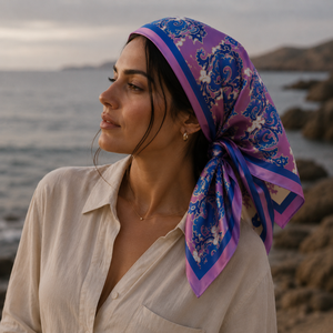 Écharpe carrée en soie respirante pour femme, toutes saisons, motif européen et américain, imprimé numérique, réversible, pour usage quotidien - Product Image 3