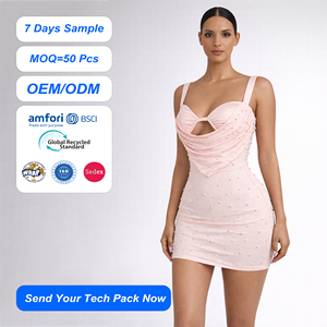 SHENGFU <span class=keywords><strong>Robe</strong></span> d'été sexy <span class=keywords><strong>moulante</strong></span> à col en V, taille haute, dos nu, ornée de perles, en spandex, respirante, pour femme – Nouvelle collection très prisée - Product Image 1
