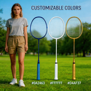 Ensemble de raquettes de <span class=keywords><strong>badminton</strong></span> professionnelles en fibre de carbone, cadre ondulé offensif, <span class=keywords><strong>raquette</strong></span> légère avec poignée en PU pour l'extérieur, logo personnalisé - Product Image 4