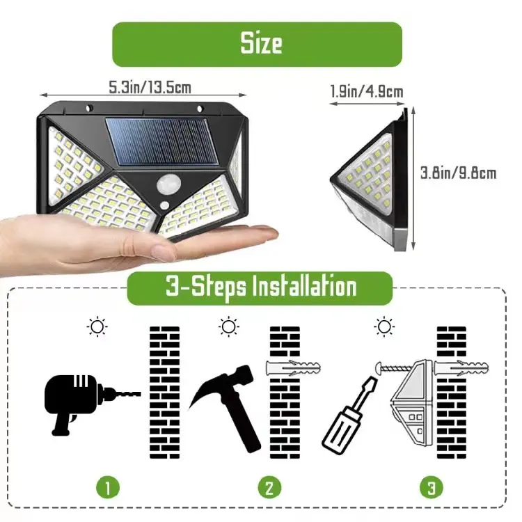 Best Sale China Supplier Waterproof Outdoor Motion Sensor Infrared Wall Lamp 100 Led Garden Sensor Solar Light