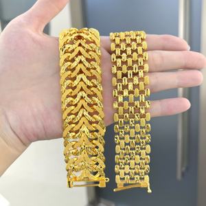 JXX Custom 24K Gold Plated Cuban <b>Chain</b> Bracelet Wholesale Hip-Hop Style Brass Charm Bracelets or Bangles - Product Image 2