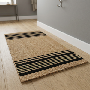 Paillasson antidérapant de couleur marron avec des lignes noires imprimées tapis synthétique doux soyeux lisse hauteur de pile de peluche au prix de gros - Product Image 3