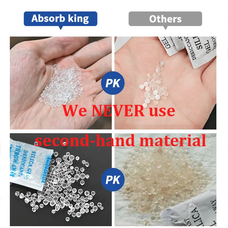 Absorb King silica gel Desiccant packets absorbing moisture and odors from packaged products