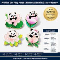Épingles en émail de fleurs de panda géant de qualité supérieure, badges de revers floraux mignons pour les détaillants de boutiques de cadeaux, épingles en émail souple au design personnalisé