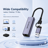 Adaptador USB 3.0 Tipo C Gigabit Ethernet 2 en 1, Tarjeta de Red USB-A RJ45 Lan, Adaptador Ethernet USB-C de 1000Mbps para Computadora Portátil