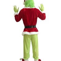 Masque de monstre vert de Noël en latex pour adulte, accessoires de costume en fourrure, chapeau rouge, masque intégral pour cosplay, masque de fête d'Halloween pour homme