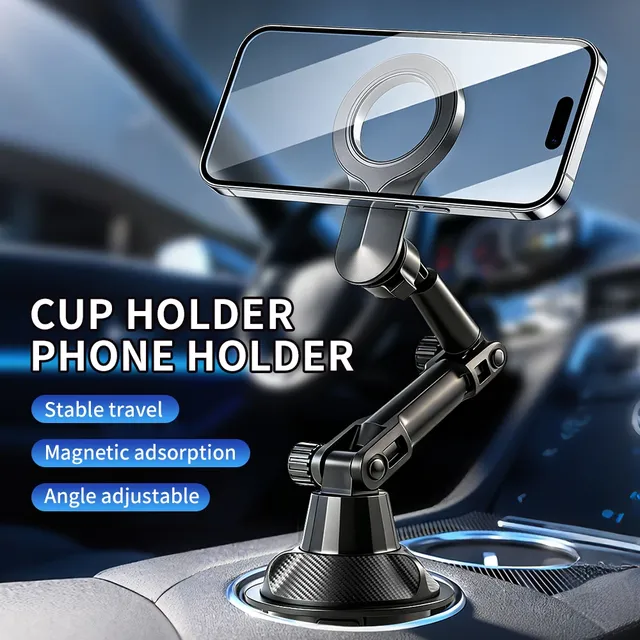 Universal Magnetic Car Cup Holder Phone Mount Dual Stand with Clamp and Magnetic Suction 360° Rotatable for MagSafe