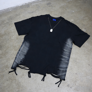 เสื้อยืดฮิปฮอปผู้ชายสไตล์ดิสเทรส ผ้าฝ้าย 100% เนื้อหนา ทรงโอเวอร์ไซส์ แฟชั่นหลวมๆ ขาดรุ่ย  เสื้อยืดถักสำหรับผู้ชาย - Product Image 2