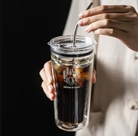 Gobelet à thé en verre transparent haute capacité 450 ml, bouteille d'eau froide pour jus, avec paille, pour le bureau, l'école