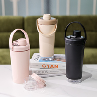 Bouteille shaker en acier inoxydable de 20 oz à double paroi isolée, avec compartiment de rangement, anti-fuite, sans BPA, pour la salle de sport et les sports