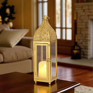 Nouvelle bougie en or lanterne Eid Mubarak lanterne Ramadan décoration de Table couleur or lanterne en métal pour la décoration de l'événement à la maison - Product Image 3