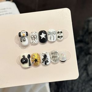 <span class=keywords><strong>Navidad</strong></span> invierno <span class=keywords><strong>uñas</strong></span> marrón Año Nuevo 3D gatito lindo caramelo Bowknot Faux Ongles reutilizable acrílico personalizado hecho a mano Prensa en <span class=keywords><strong>uñas</strong></span> - Product Image 1