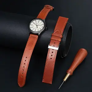 Wholesale Luxury Vegetable-tanned Mens Leather Band Women Soft and Thin 19mm Genuine Leather Watchband Watch Strap Sport