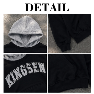 Custom Acid Washed Vintage Oversized Splicing Hat Men's Pullover Hoodies Heavyweight 100% Cotton Screen Printing Hoodie for Men - Product Image 6