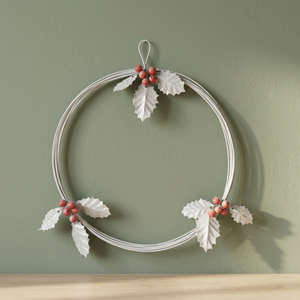 Corona Navideña Rústica de Metal, Redonda, Hecha a Mano, con Flores Decorativas, Sin Iluminación, Paquete Individual - Product Image 5