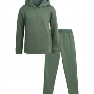 Ensemble de survêtement personnalisé, sweat-shirt et pantalon de survêtement décontractés, uni, vert sauge, en molleton - Product Image 1