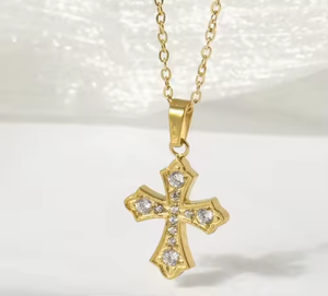 Colar com Pingente Crucifixo de Zircônia Cúbica Micro Cruzada em Aço Inoxidável - Joia Religiosa de Fé - Lançamento Quente - Product Image 3