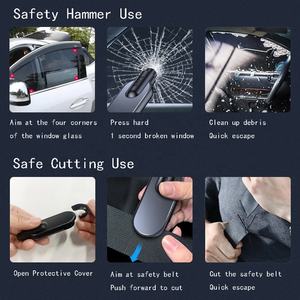 Marteau de sécurité de voiture coupe-ceinture de sécurité 2 en 1 outil d'évacuation d'urgence brise-vitre de voiture avec pointe en acier au tungstène verre de rupture - Product Image 6
