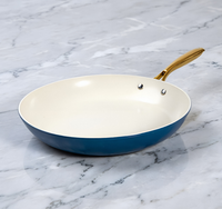Poêle à frire OEM bleue, poêle à œufs saine en aluminium avec revêtement céramique antiadhésif, poignée en acier inoxydable, poêle à omelettes, compatible four