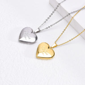 Изысканный 18K позолоченное ожерелье из нержавеющей стали I Love You фоторамка медальон, стильный элегантный кулон "Сердечко" сублимации ювелирных изделий Blanks футболки для девочек - Product Image 1