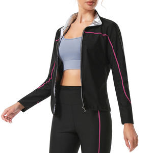 Conjunto de yoga y sauna transfronterizo de poliéster con cremallera, pantalones de cintura alta con control de abdomen y top de manga larga para deporte - Product Image 4