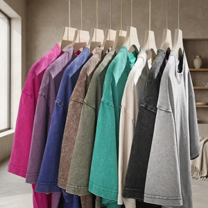 เสื้อยืดคอกว้างแขนสั้นผู้ชาย สีพื้น ผ้าฝ้ายถัก 100% เสื้อฤดูร้อน น้ำหนักเบา - Product Image 5