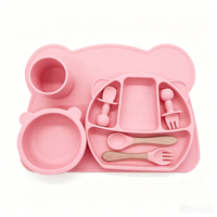 Ensemble d'alimentation carré nordique en silicone pour bébé et tout-petit HH, 6 pièces, sans BPA, de qualité alimentaire, souple, non toxique, assiette à succion, motif mignon, sevrage