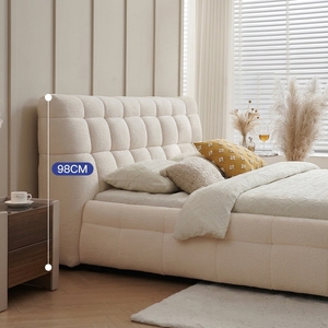 Cama Moderna y Confortable de Estilo Francés, Tapizada en Terciopelo, con Estructura Ajustable, Diseño Marroquí, en Color Crema - Product Image 4