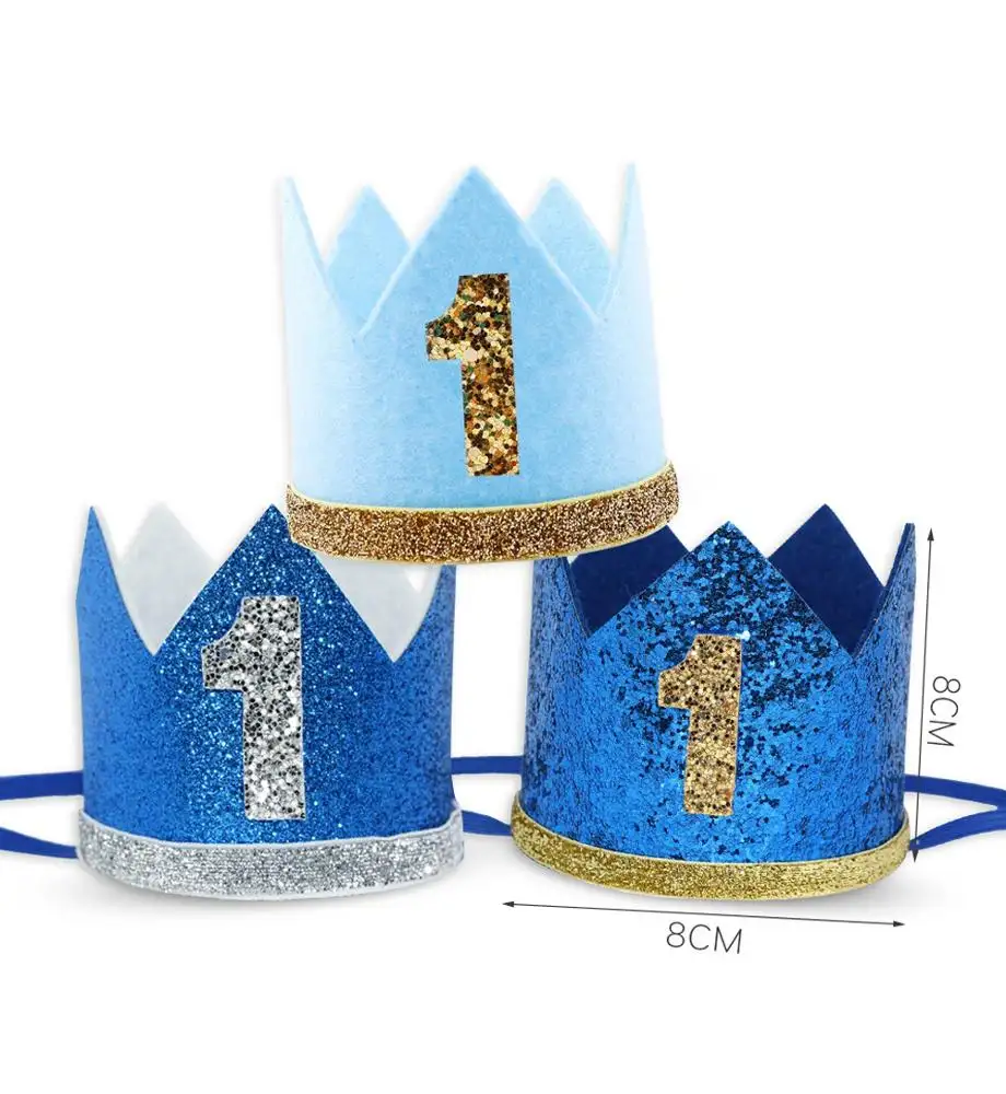 Pafu Baby Birthday Party Supplies Glitter Baby Boy Girl First Birthday Crown One Headband Hat Little Prince Princess Costume