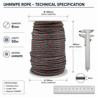 Câble de treuil UHMWPE 6 mm, rouleau de 50 m, ligne de treuil synthétique Dyneema, 12 brins, haute résistance, câble de remorquage pour ATV, UTV, tout-terrain, marine