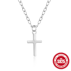 Fine 925 Bijoux En Argent Lisse Croix Pendentif Collier pour Femmes 18K Plaqué Or 925 En Argent Sterling Lien Chaîne Collier - Product Image 2