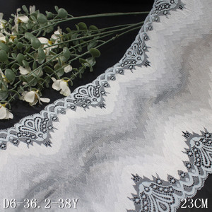 Penjualan Terbaik Lingerie mewah spandeks nilon tali elastis melar renda kain untuk wanita 23CM renda melar biru muda lembut - Product Image 4