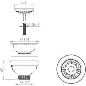 Scarico per Lavello da Cucina Antracite con Foro da 90 STP 1\"1/2 X 114 mm, Componenti per Elettrodomestici da Cucina - Product Image 3
