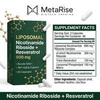 Capsules de nicotinamide riboside 900 mg avec trans-resvératrol, NAD+ liposomal, soutient l'énergie cellulaire et lutter contre le vieillissement