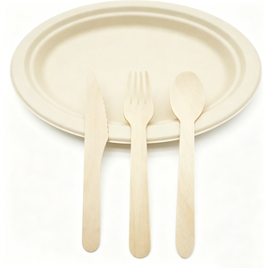 Lot de couverts jetables en bois de bouleau, cuillère, fourchette, couteau 160mm 165mm, avec emballage personnalisé, biodégradable, vente en gros - Product Image 2