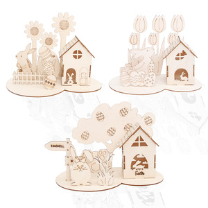 Pascua DIY <span class=keywords><strong>muñecas</strong></span> <span class=keywords><strong>de</strong></span> madera para niños decoraciones <span class=keywords><strong>de</strong></span> mesa nuevo pequeño conejo y <span class=keywords><strong>casa</strong></span> <span class=keywords><strong>de</strong></span> huevo rompecabezas para fiestas - Product Image 2