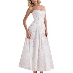 Robe longue plissée imprimée sans manches pour femme, bretelles spaghetti, taille empire, robe décontractée pour les fêtes - Product Image 5